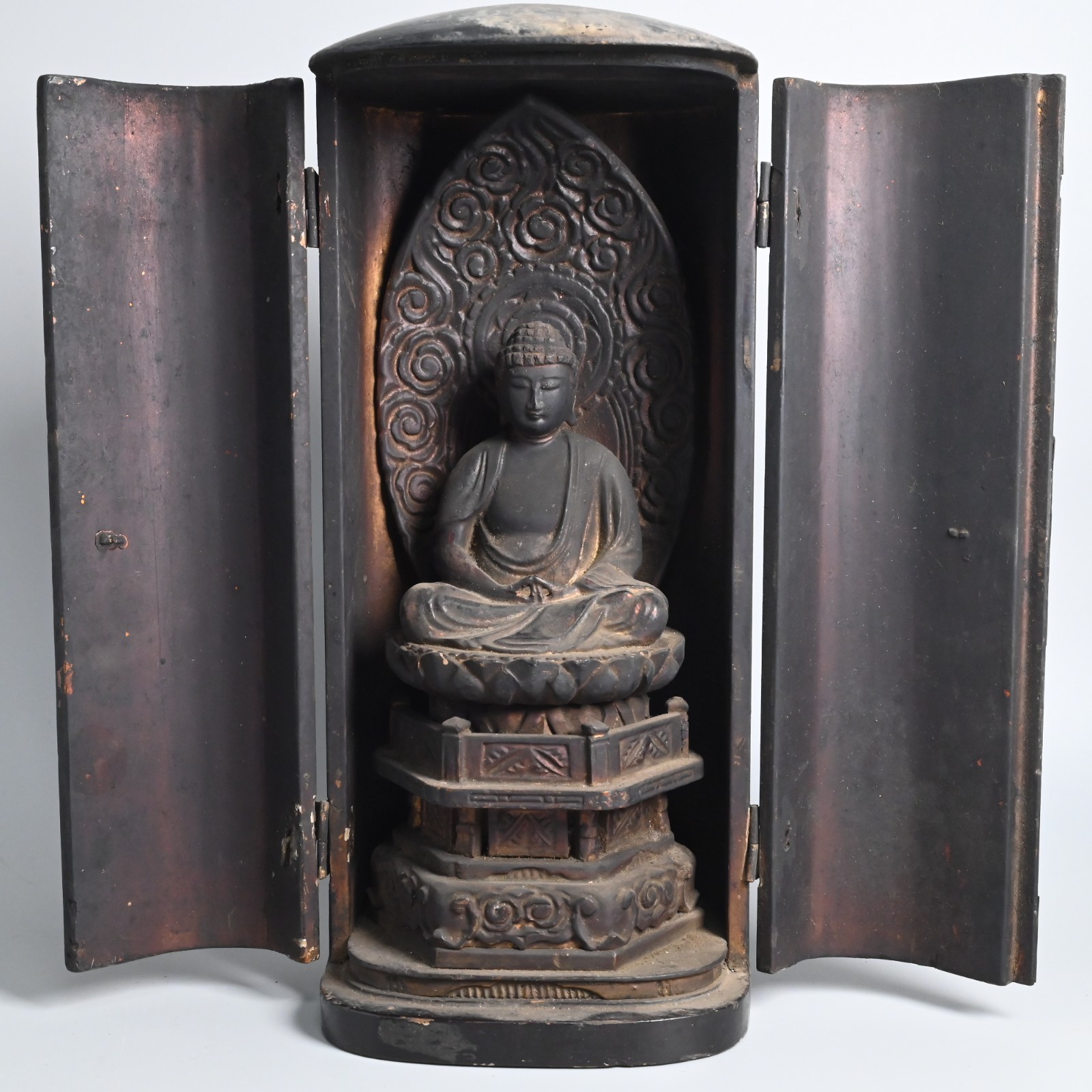 1279 Antique Japanese Buddhist Zushi Shrine Seated Buddha Edo–Meiji