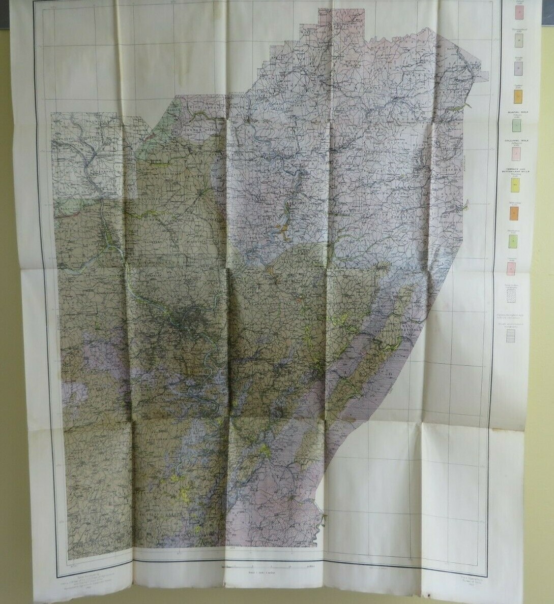 1909 Antique Color Map Pennsylvania New Castle Pittsburgh Rochester 27X33 #0354
