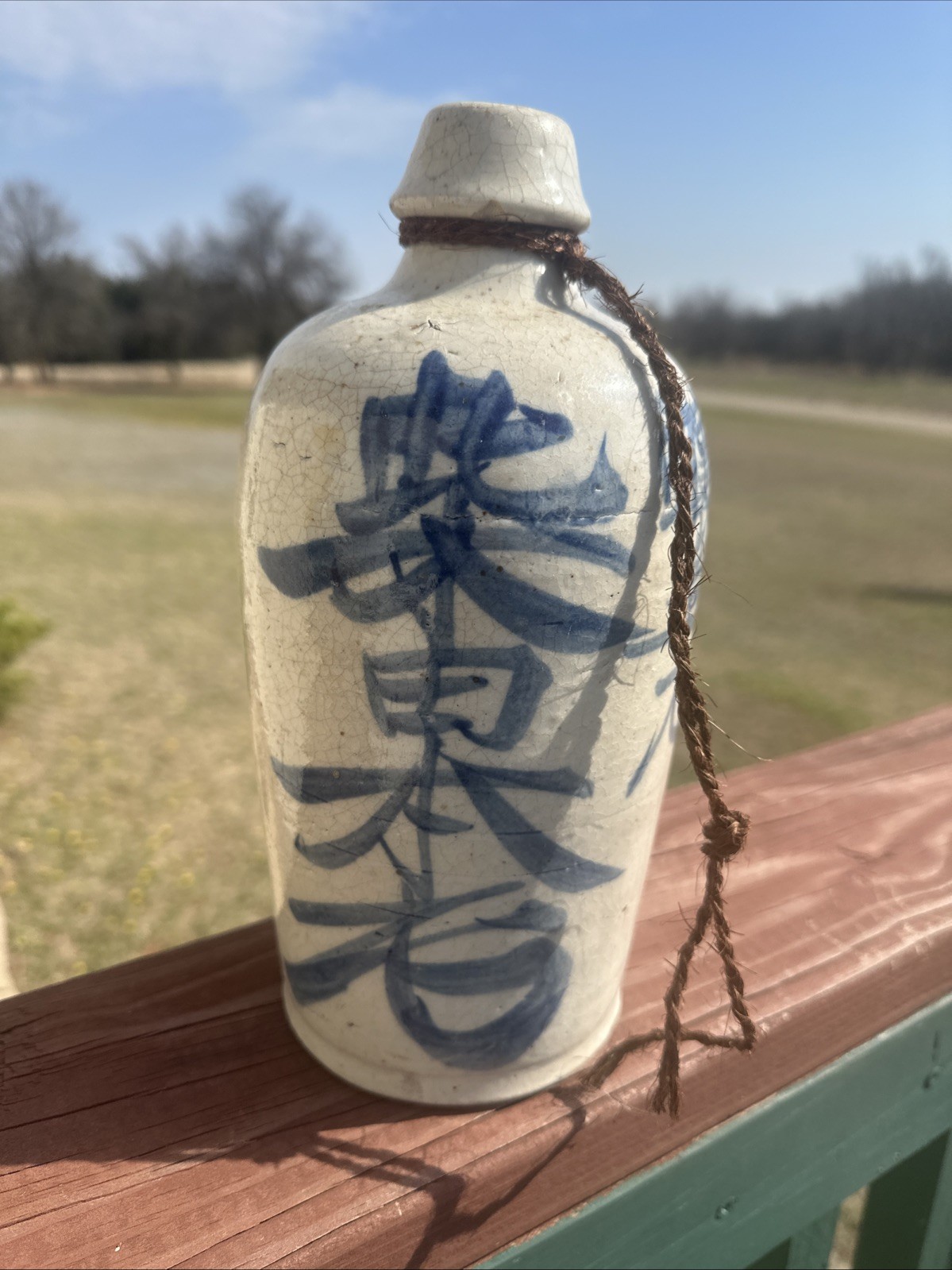 Antique Japanese Sake Bottle Tokkuri Pottery Ceramic Jug 10 1/2”
