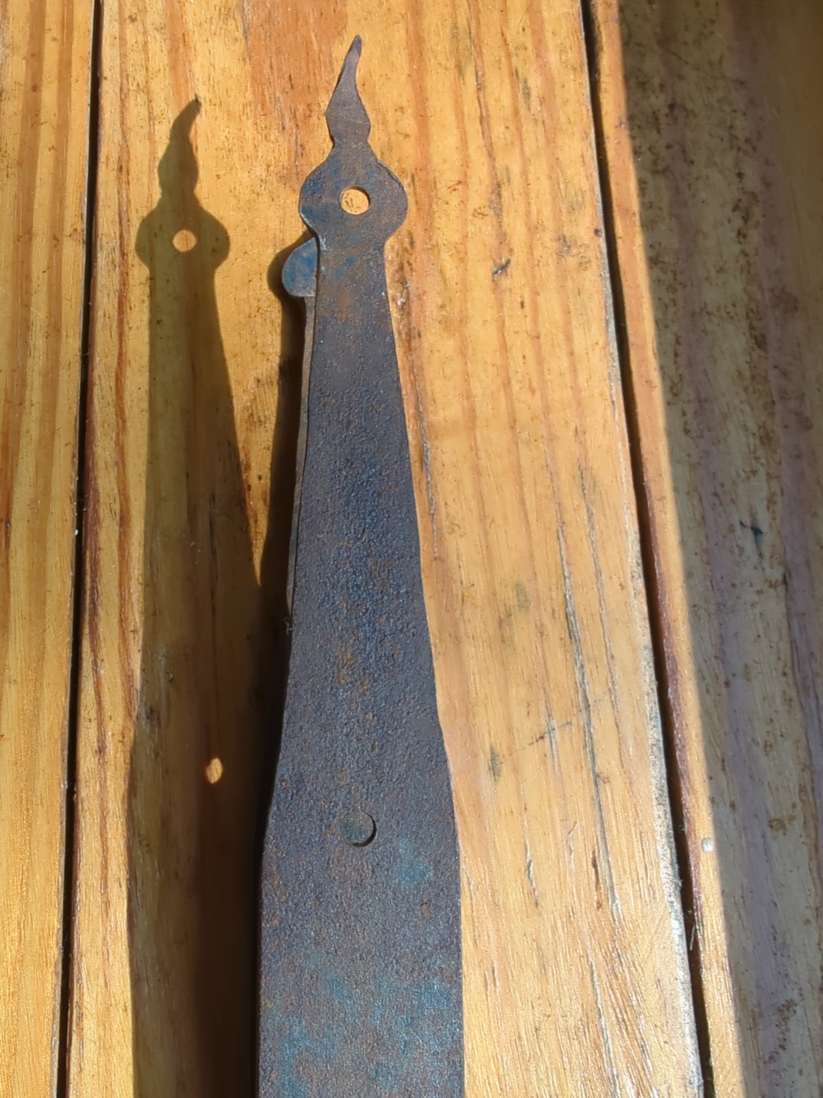 Antique Primitive Strap Hinges Blacksmith Forged Wrought Iron Rat Tail 36 Inches