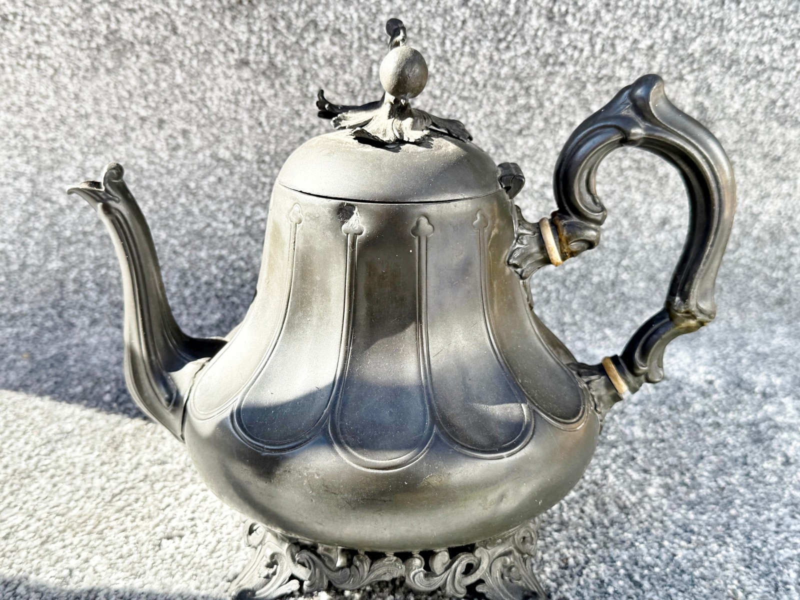 ANTIQUE PHILIP ASHBERRY SONS PEWTER METAL TEAPOT SHEFFIELD VICTORIAN ORNATE
