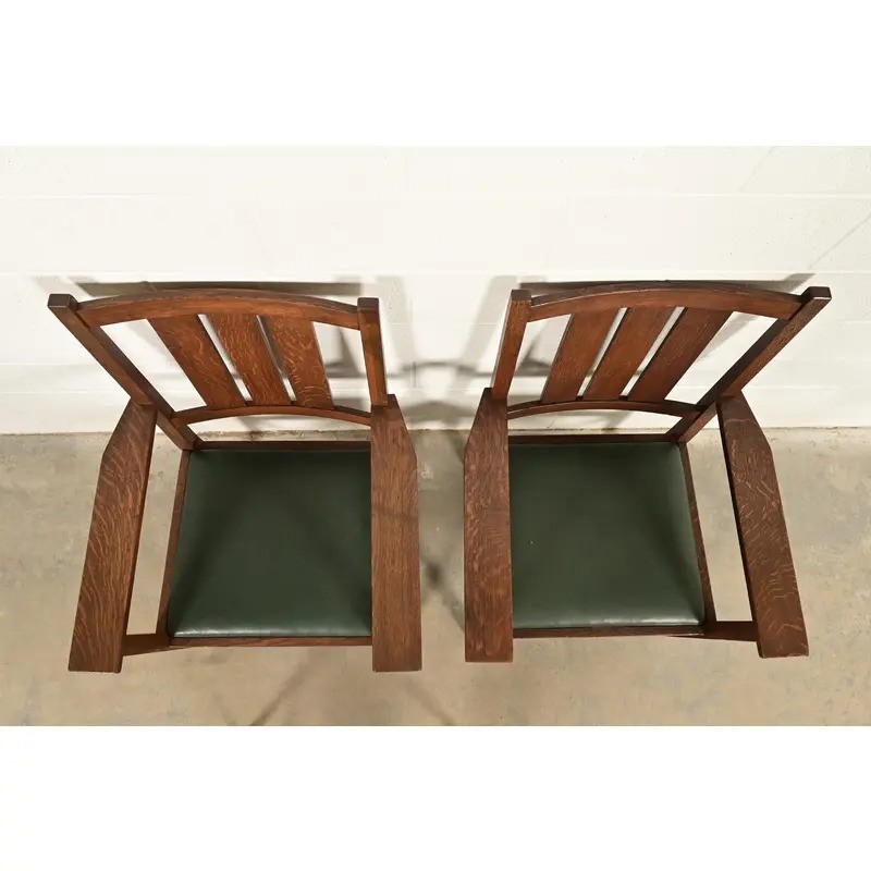 Gustav Stickley Harvey Ellis Antique Mission Oak Arts & Crafts Armchairs, Pair