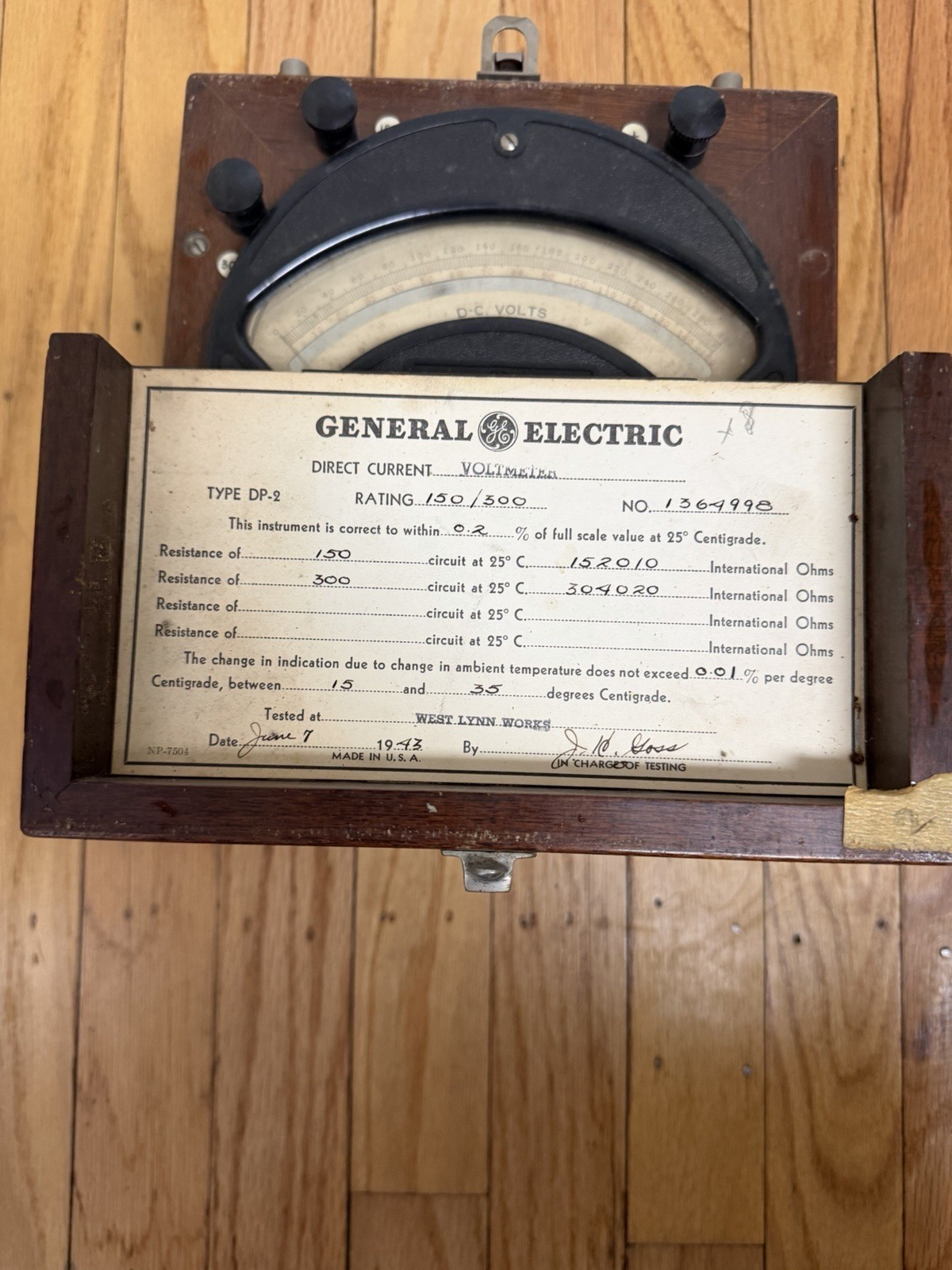 Antique Vtg GENERAL ELECTRIC Model DP-2 Voltmeter Ammeter Wood Case Steampunk