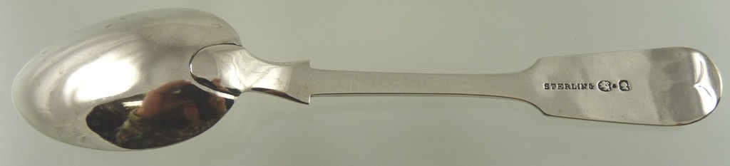 FIDDLE BACK or TIPPED LARGE TEASPOON STERLING BY HENDERY & LESLIE “J&EF” 1887-99