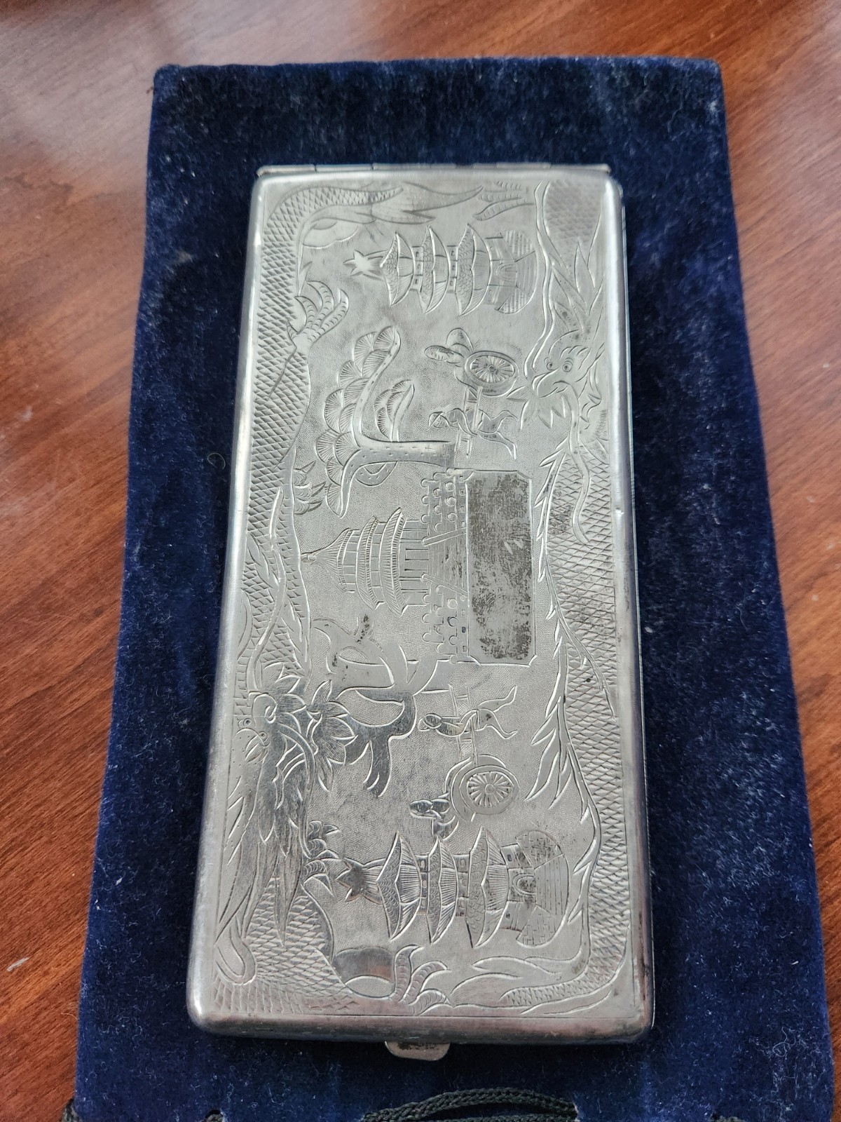 Chinese Export Sterling Silver Cigarette Case Money Holder Card Box WWII USMC
