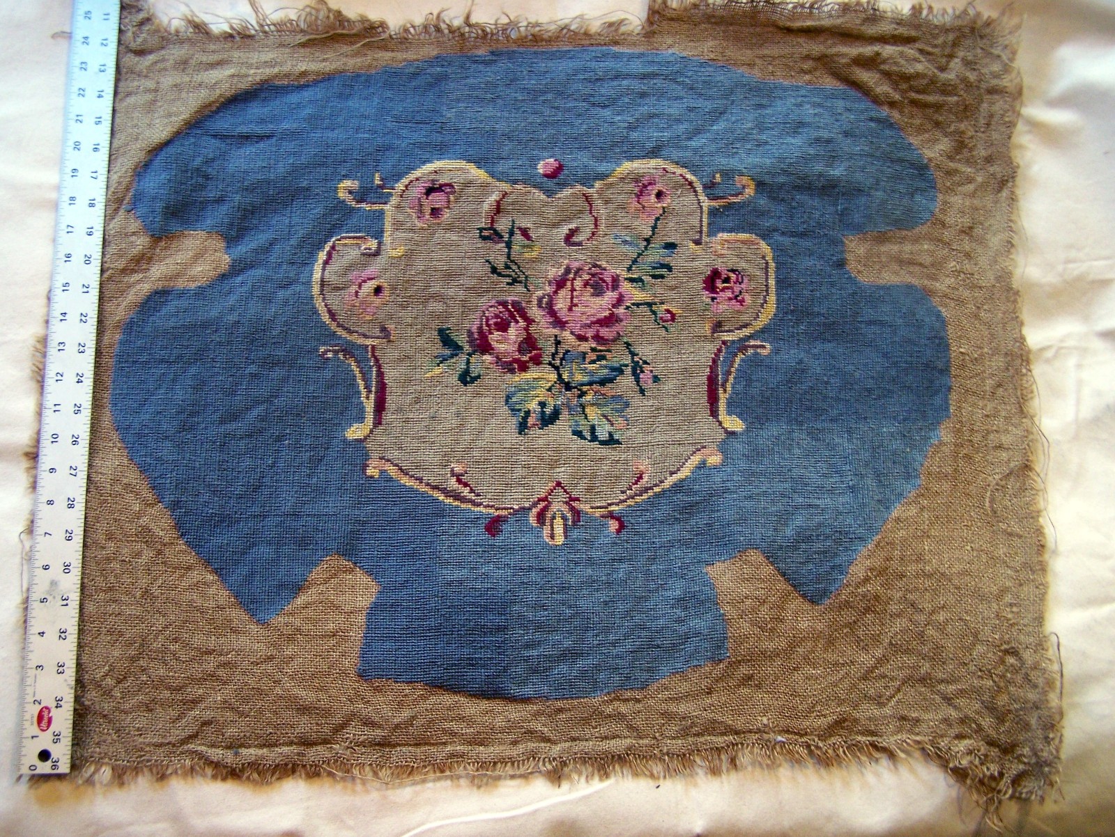Antique Victorian Completed Needlepoint Parlor Chair Floral Seat Cover Pattern
