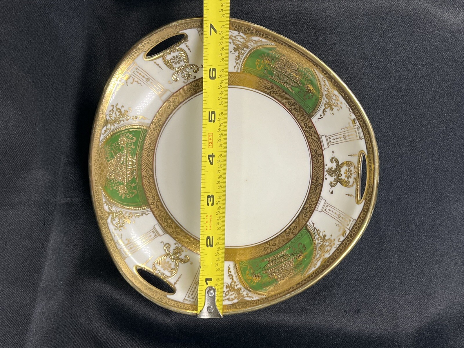 ATQ VTG Noritake Morimura Triangular 7” Bowl Handpainted Heavy Gold Gilded