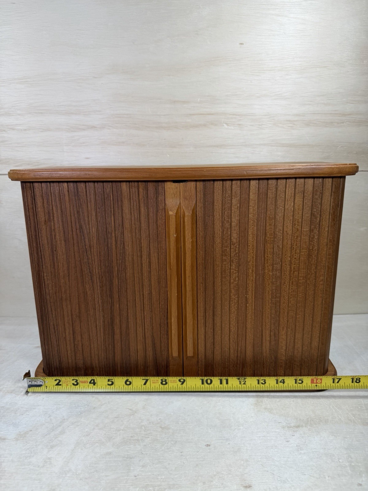 Vintage Mid Century Eppco Enterprises Teak Tambour Slide Door Wall Mount Cabinet