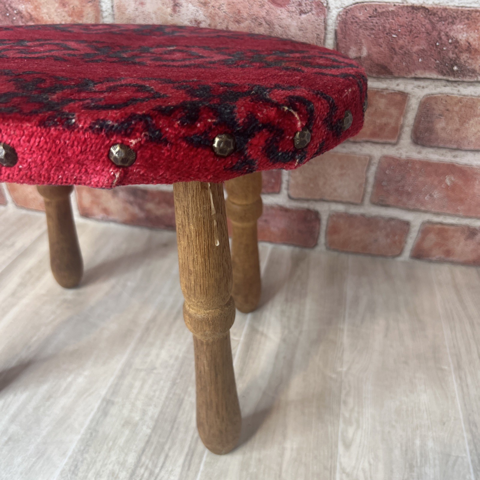 Antique Kilim Style Red Upholstered Turkish Foot Stool – Very Rare – Collectors