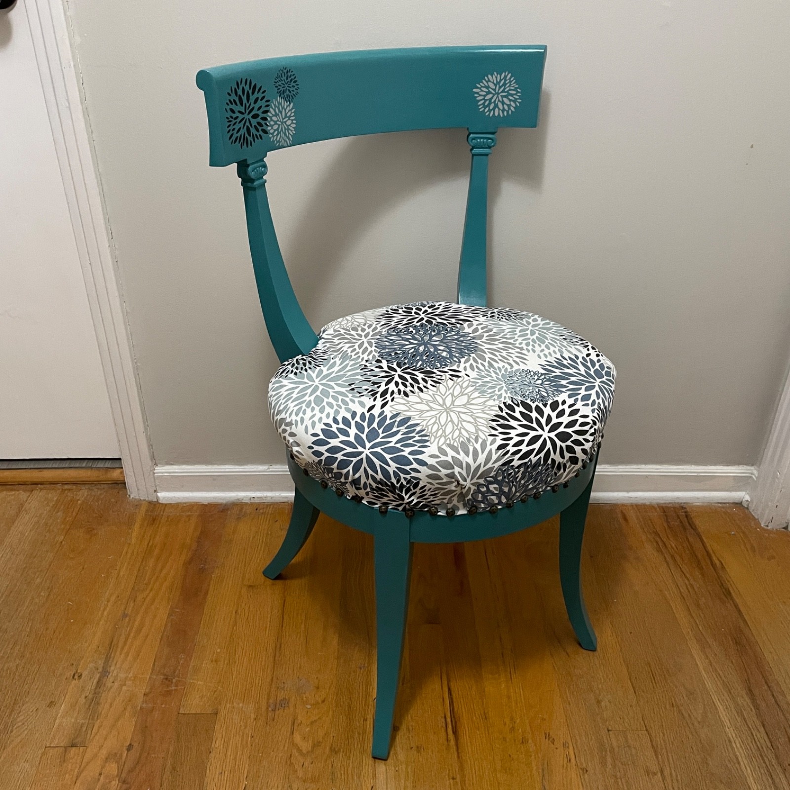 Vintage upcycled teal chair | Hand-painted eclectic floral design | One-of-a-kin