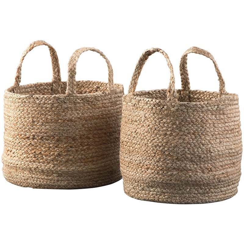 Bowery Hill Jute Microfiber 2 Piece Basket Set in Natural Finish