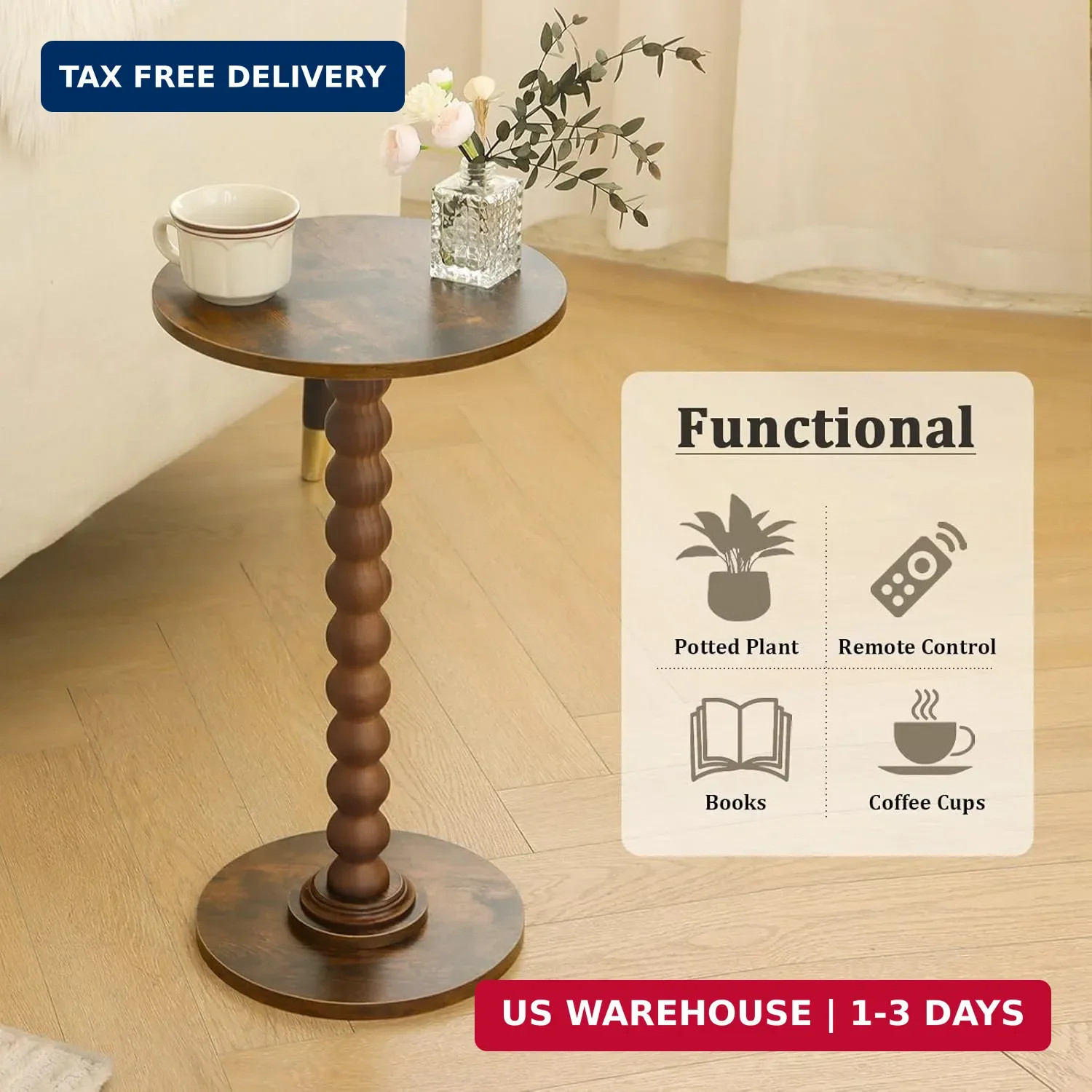 Fultyle Round Side Table, Small Drink Table for Small Spaces, Modern Accent Nigh