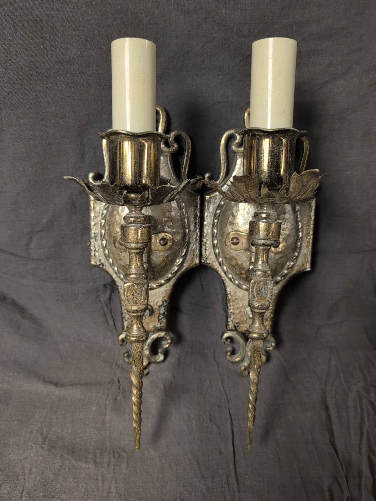 Pair Of Vintage French Or Spanish Revival Or Gothic Wall Light Sconces