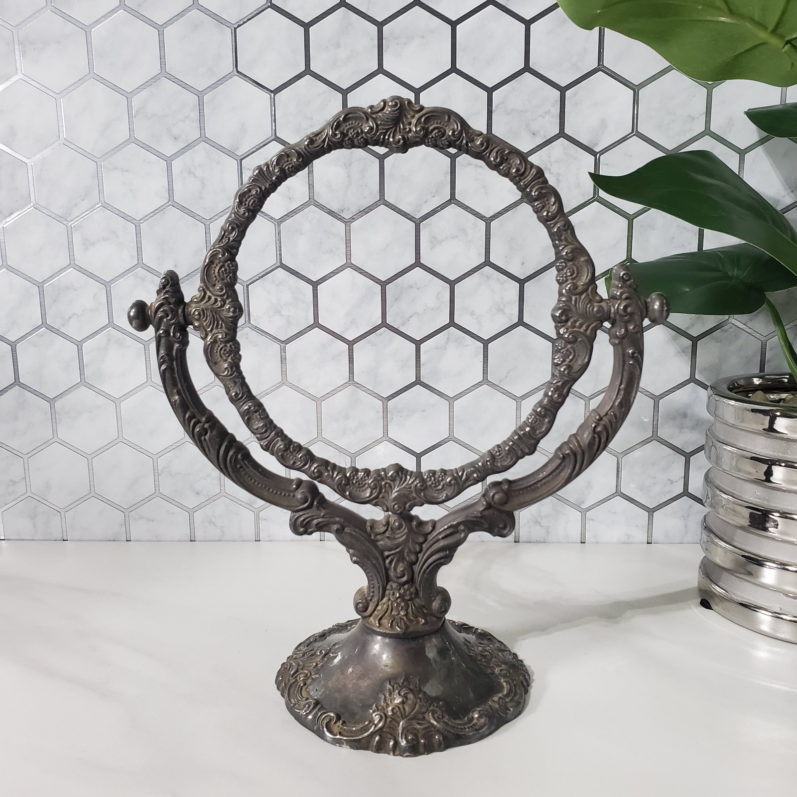 Baroque by Wallace Silver Plated Round Vanity Mirror Frame Stand Tilts NO MIRROR
