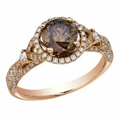 2Ct Round-Cut Chocolate Lab Created Halo Engagement Ring 14K Rose Gold Plated