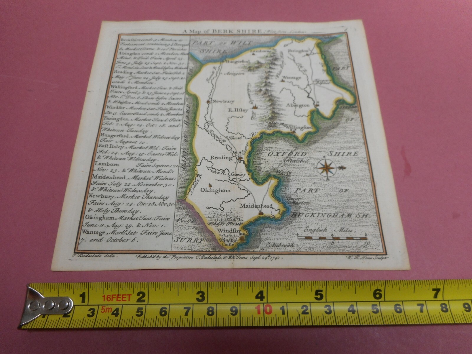 100% ORIGINAL BERKSHIRE MAP BY BADESDALE TOMS C1742 VGC HAND COLOURED