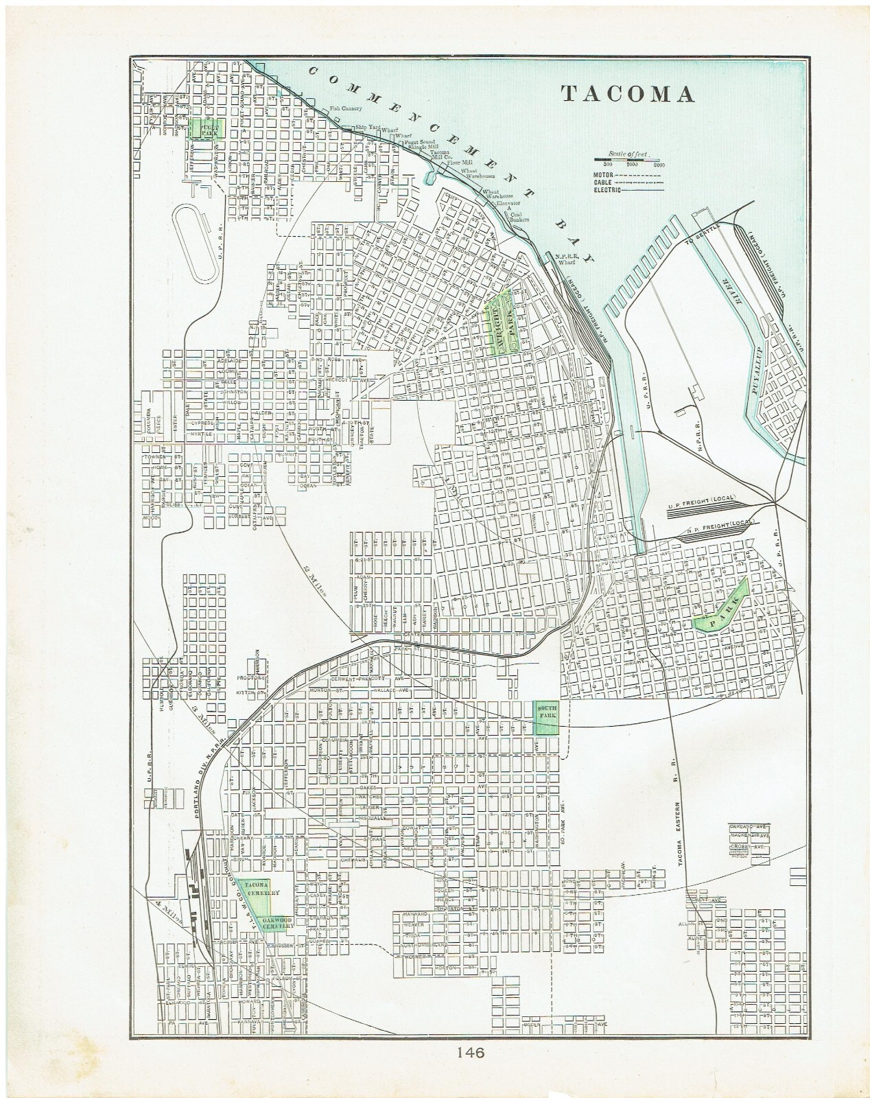 RARE! 1901 City Map of Tacoma Washington 11.5″ X 14″