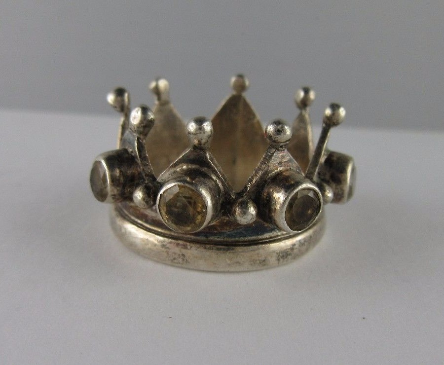 C508⭐⭐ Modernist Designer Ring With Yellow Stones Sterling Silver Top !!!!!⭐⭐