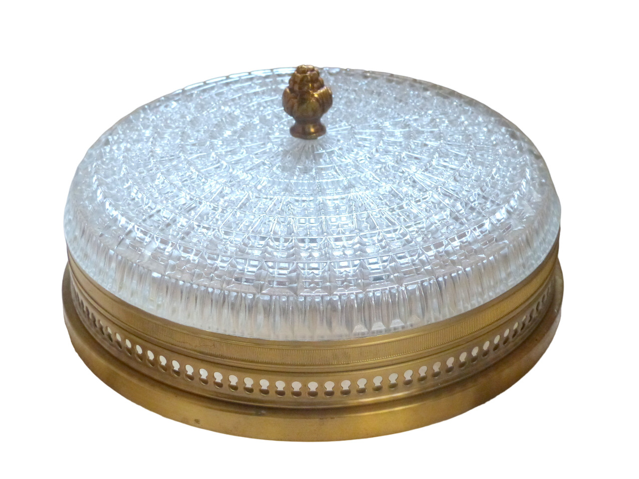 Gorgeous Vintage French Empire Ceiling D: 10″ Gilded Brass & Glass 1960s