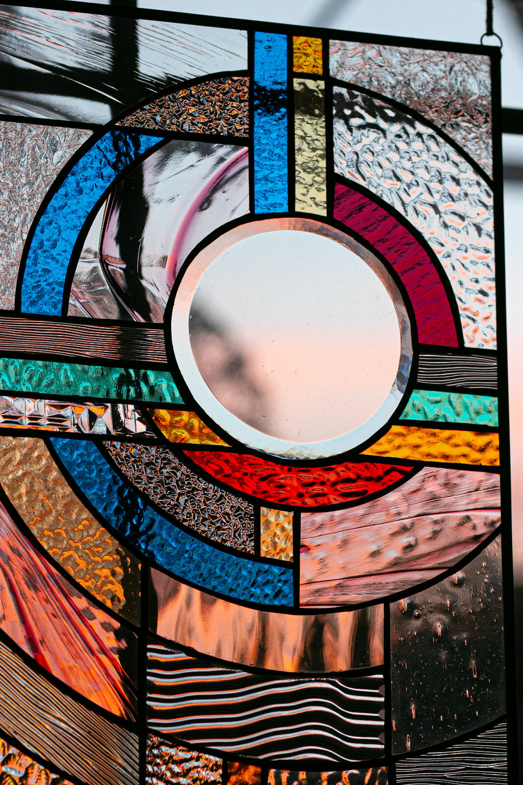 MOON RISE Frank Lloyd Wright Insprd Tiffany Style Stained Glass Window 21×12 In