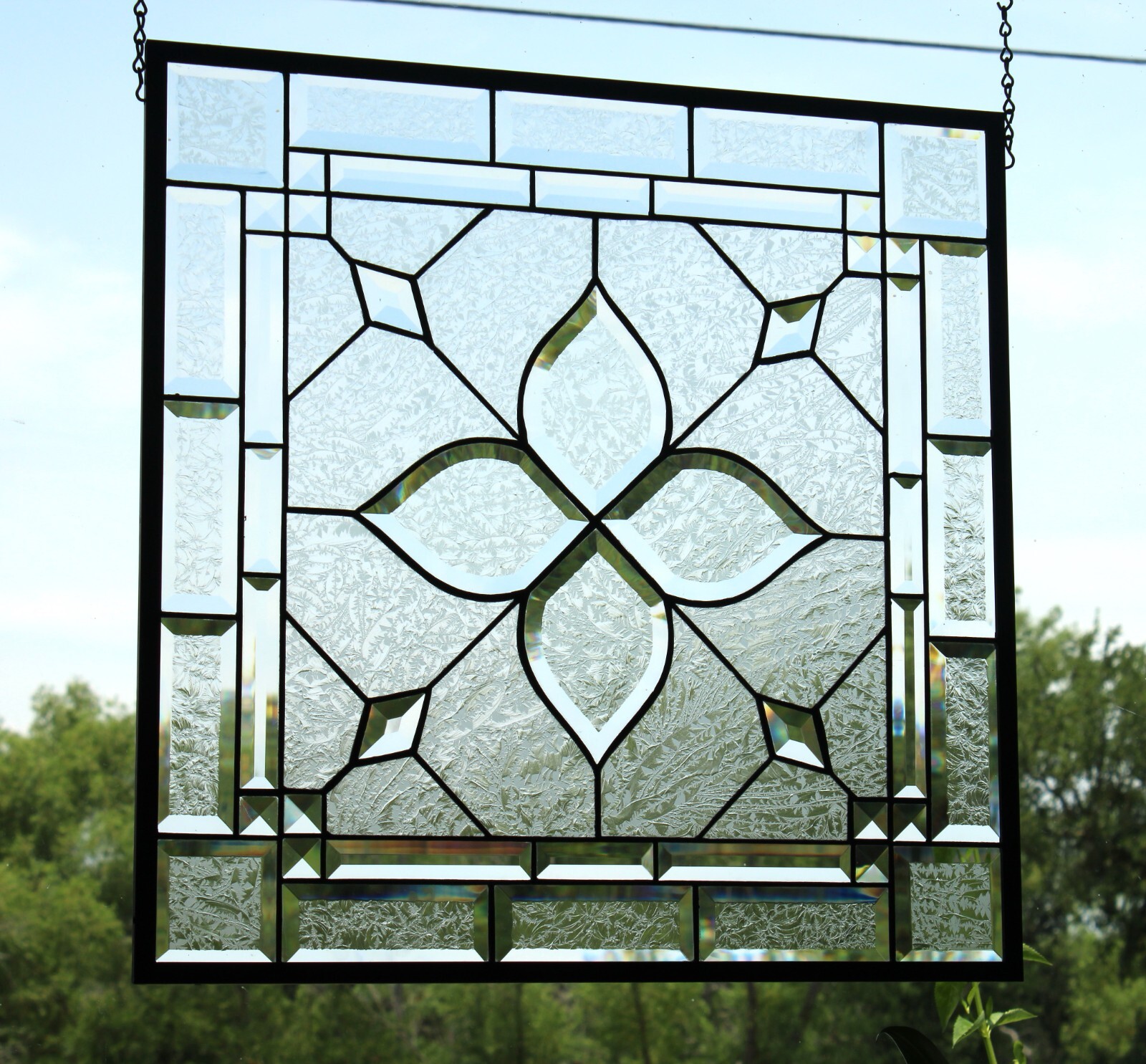 Stained glass window hanging,panel Square 21.75″ 3SQFT Handmade MADE TO ORDER