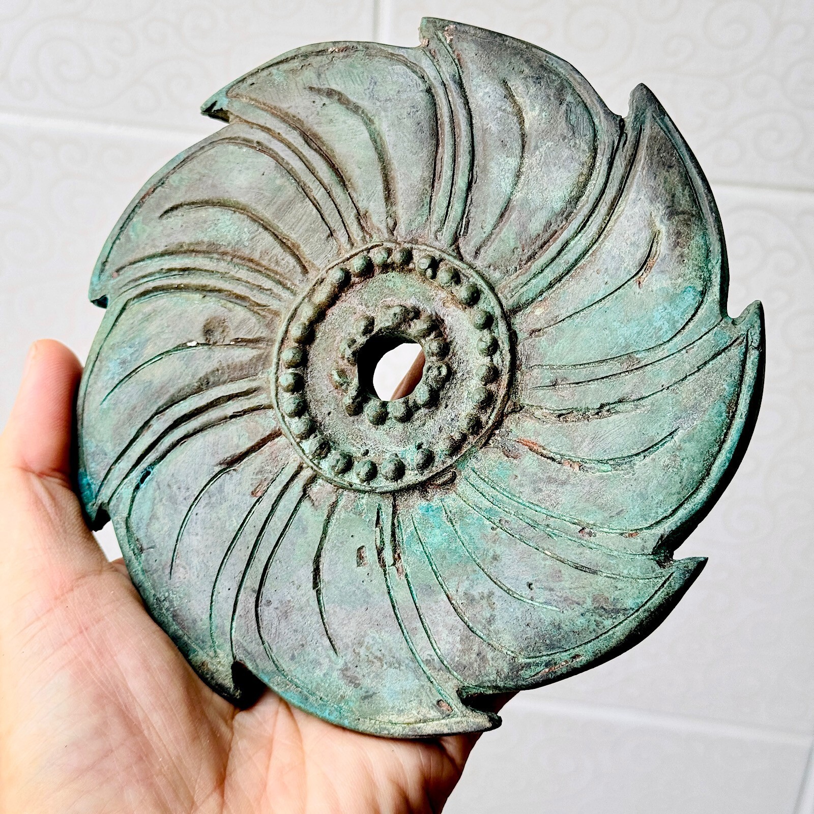 Antique Chakra Rowel Khmer Godness Weapon Bronze Warrior Vishnu Guardian #18052