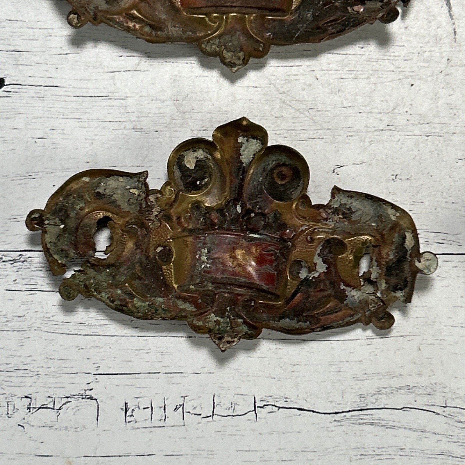 Antique Victorian Pressed Copper Drawer Pull Backplates 1880s-1900s Eastlake