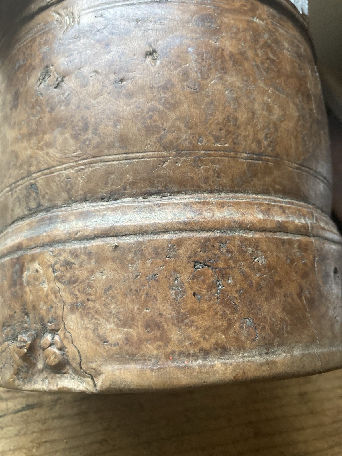Fantastic! Large antique Primitive turned BURL Wooden Mortar