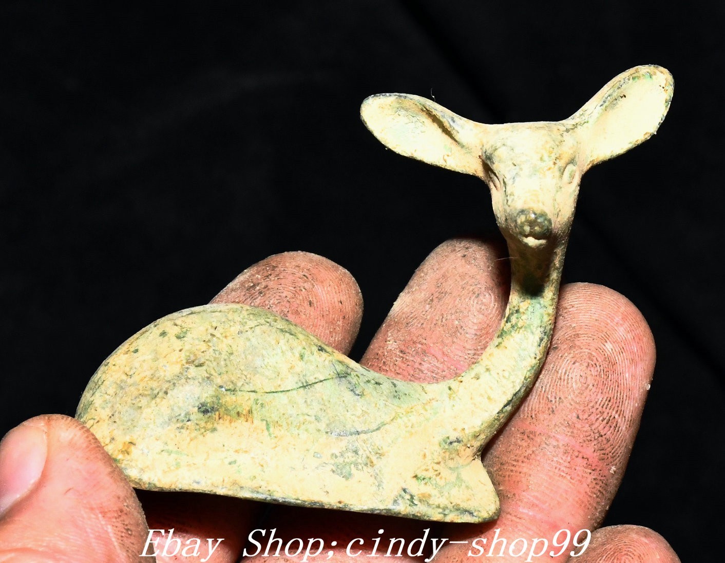 2”Old Chinese Dynasty Bronze Ware Fengshui Lucky Animal Deer Hart Stag Statue