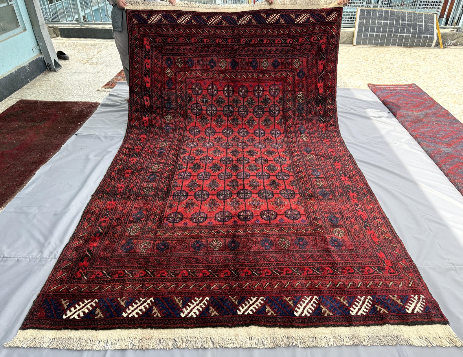 Antique Red Afghan Bokhara Area Rug 6×10 Handmade Persian Style Oriental Carpet
