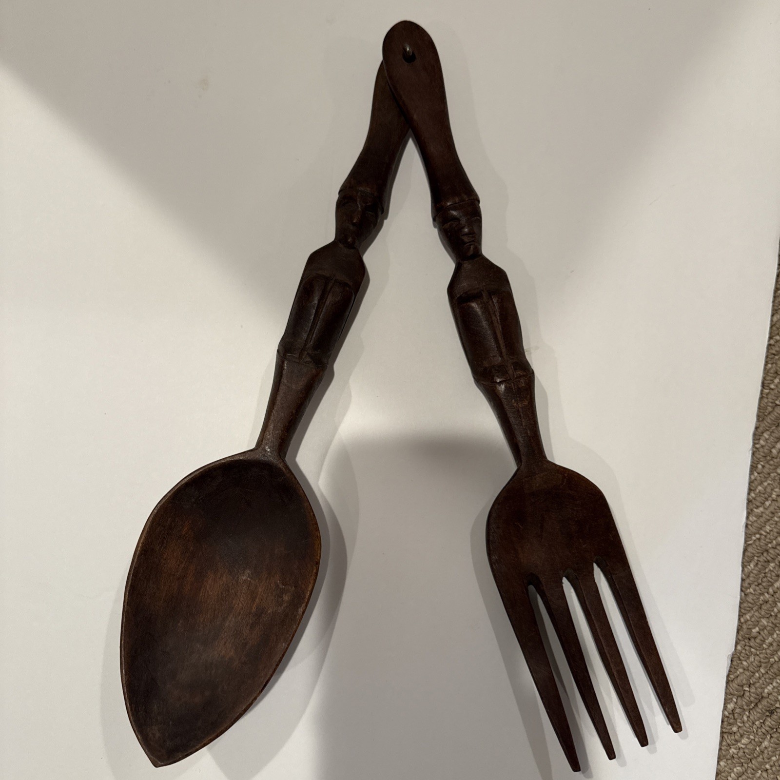Giant Vintage Wooden Tiki Totem Spoon and fork Wall Hanging Decor long Face Wood