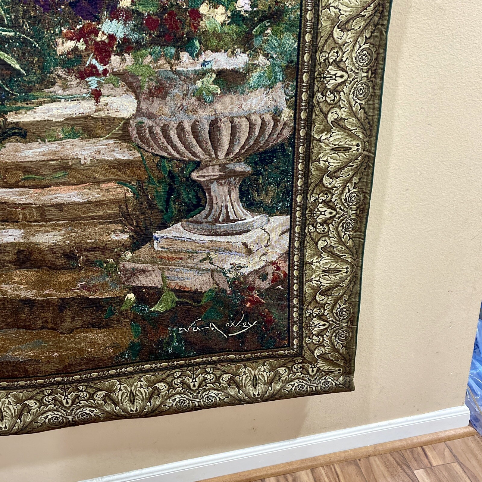 Large Stunning French Tapestry Tapestry With Rod “W” 54 Inches T” 80 Inches