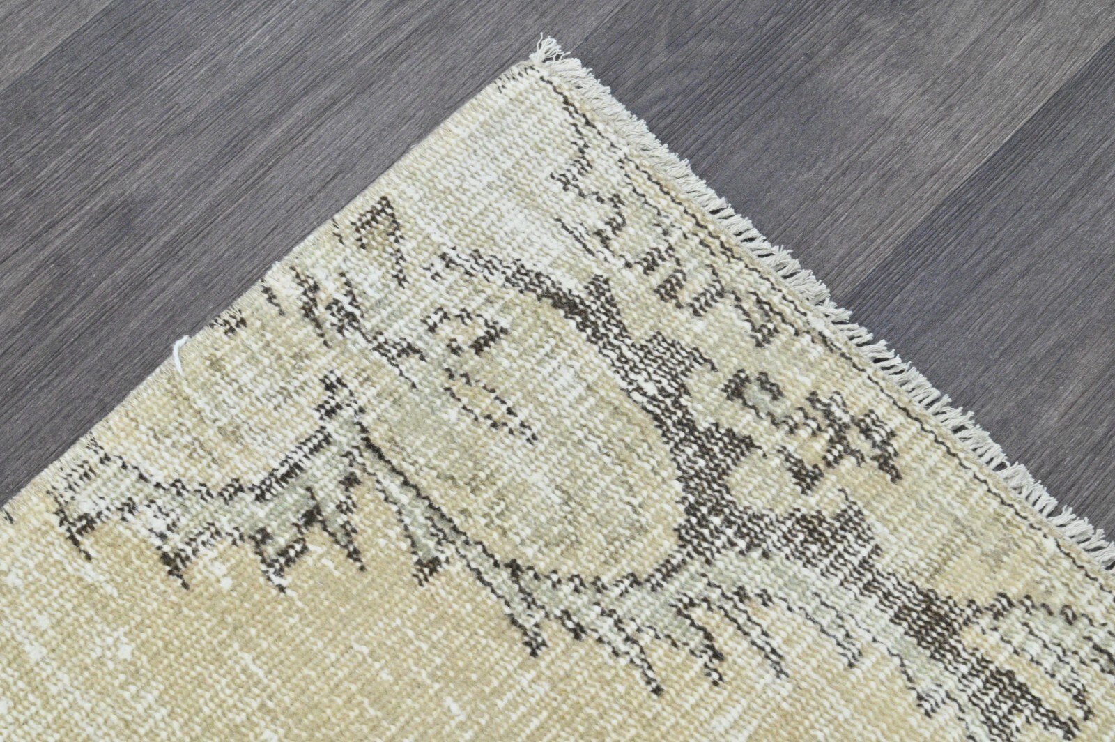 Vintage Turkish Runner Rug 3x8ft BEIGE Handmade Anatolian Oushak Hallway Wool