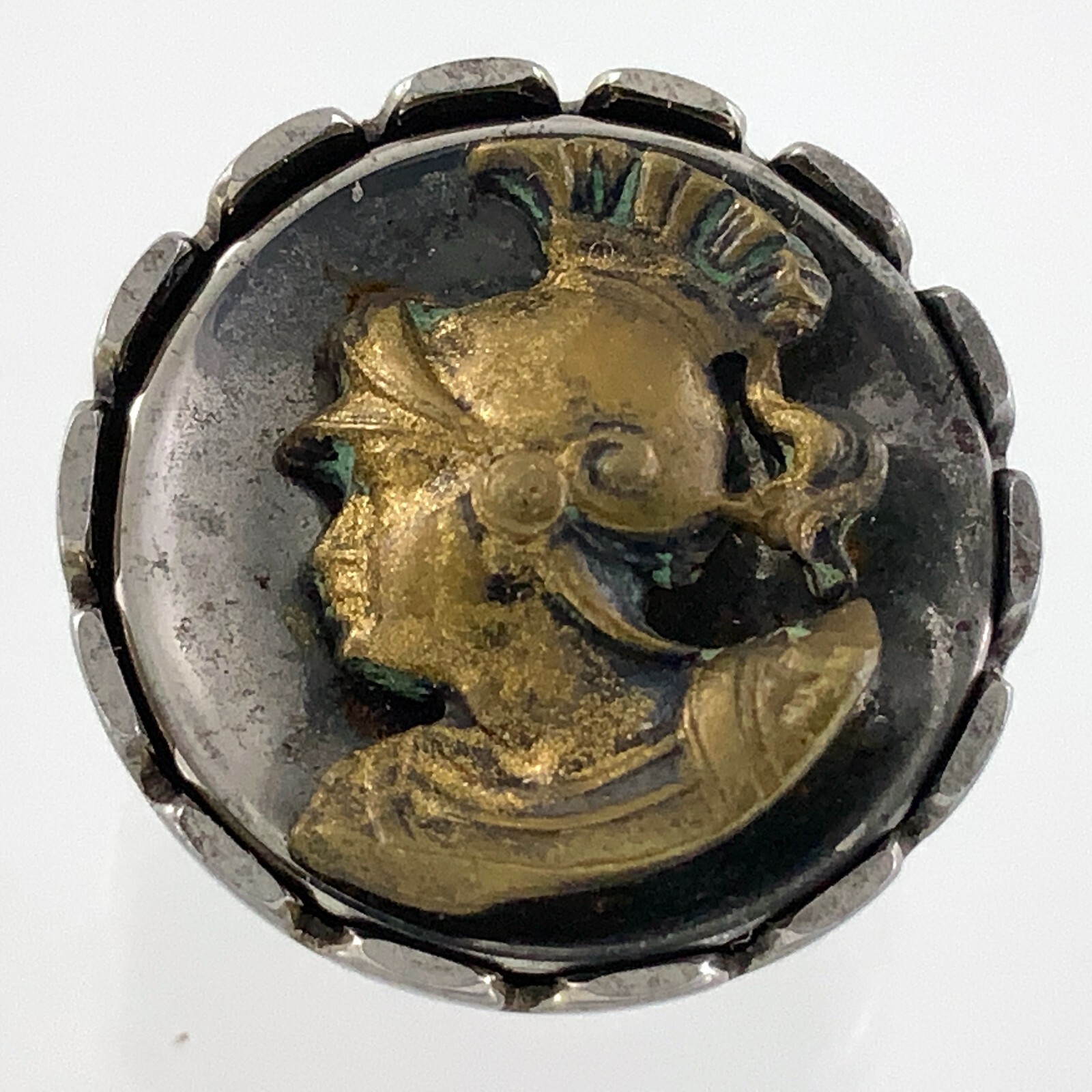 Victorian Brass Metal Garment Button .8in Knights Relief Pattern 287B