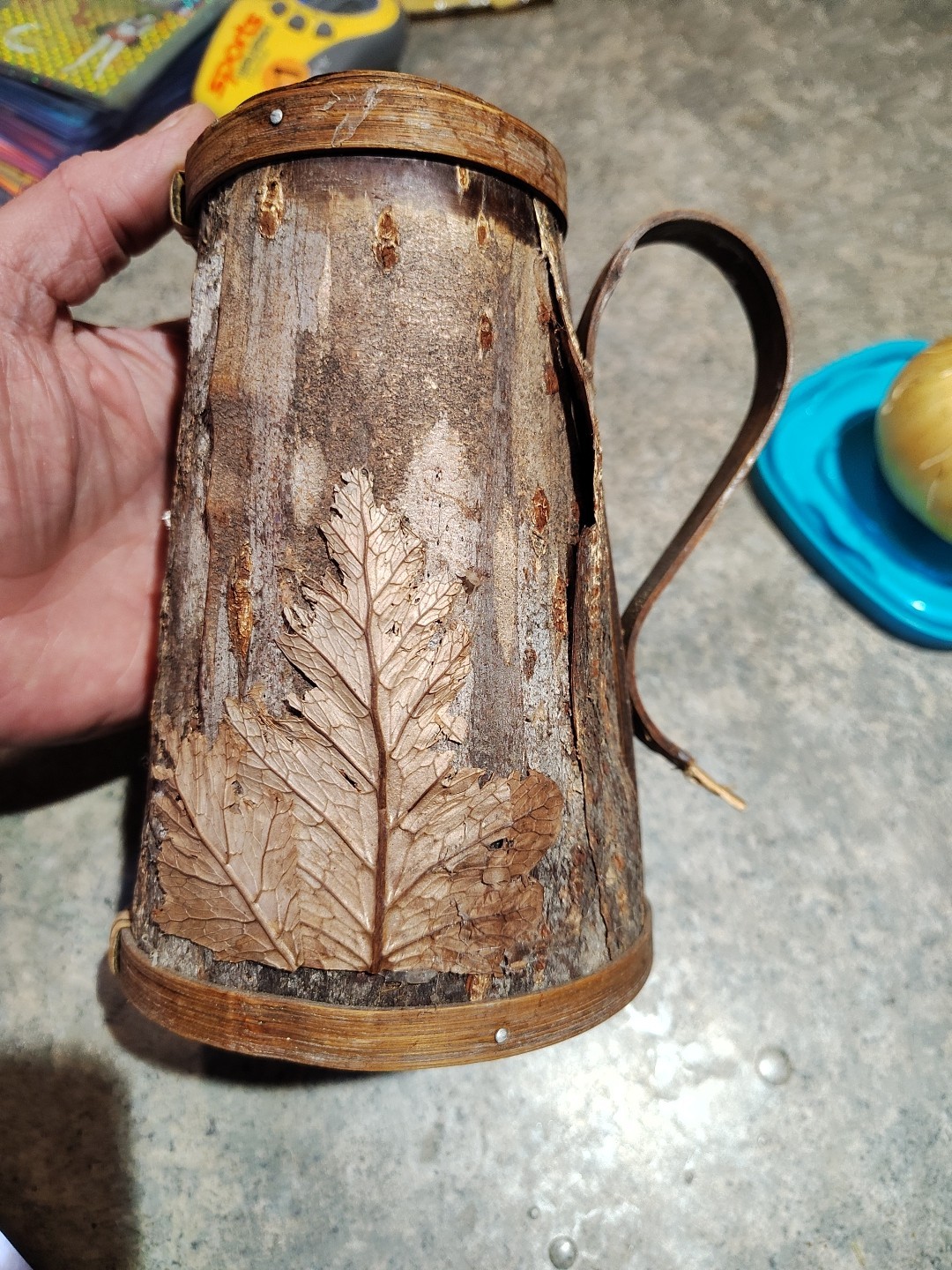 Vintage Handmade Folk Art Wood Mug Cup