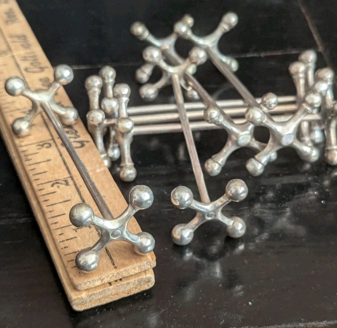 Vtg Silver Plate Art Deco Knife Rest Set 7Jack Game Serving Whimsical Sputnik MC