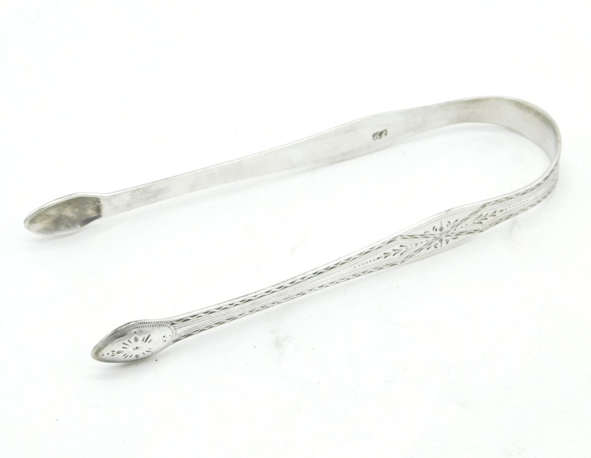 George III Hester Bateman Sterling Silver Floral Sugar Tongs Antique c1770