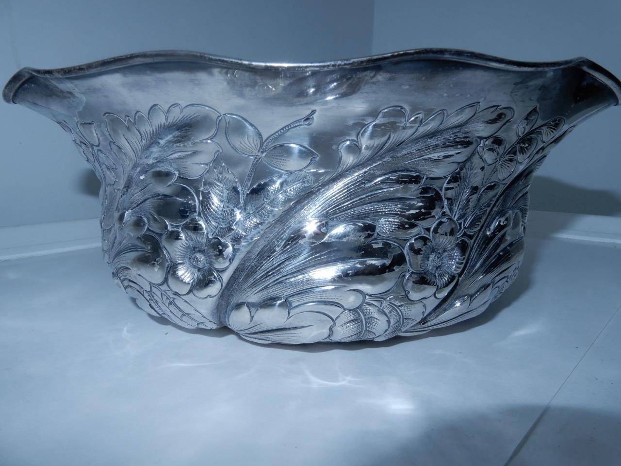 Antique Gorham Rare High Repousse Bowl Gold wash interior 9.5 inches 2580