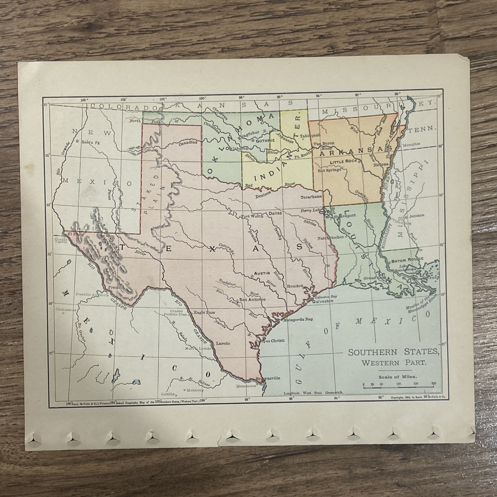 Antique 1901 Map Of Southern United States 9”x8”