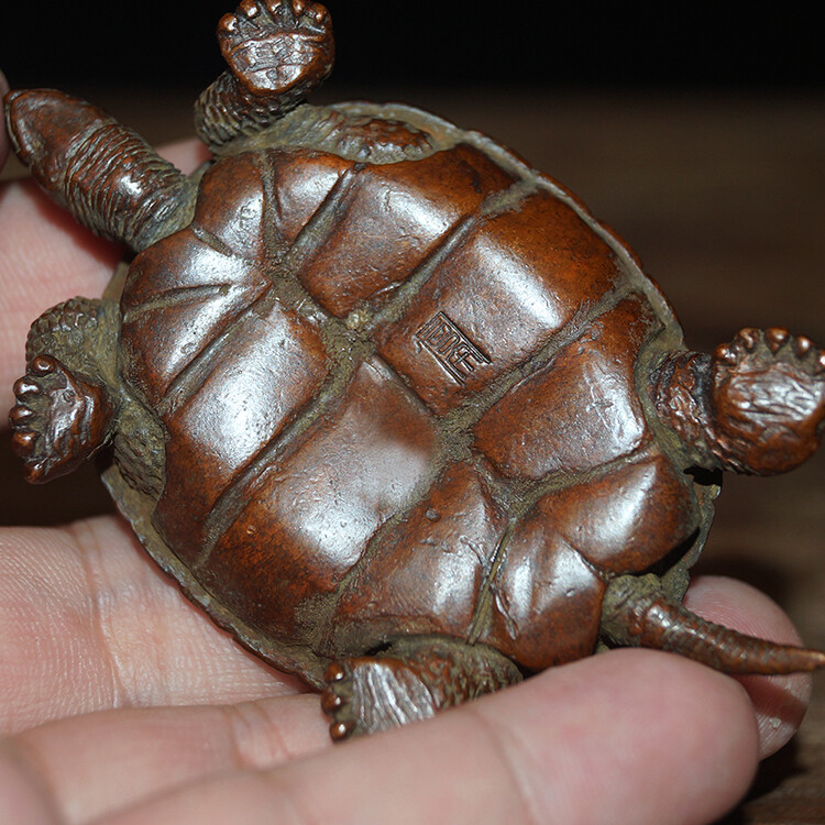 2.9″ Creative Tea Play Copper Worm Solid Copper Turtle Longevity Turtle Tea Pet