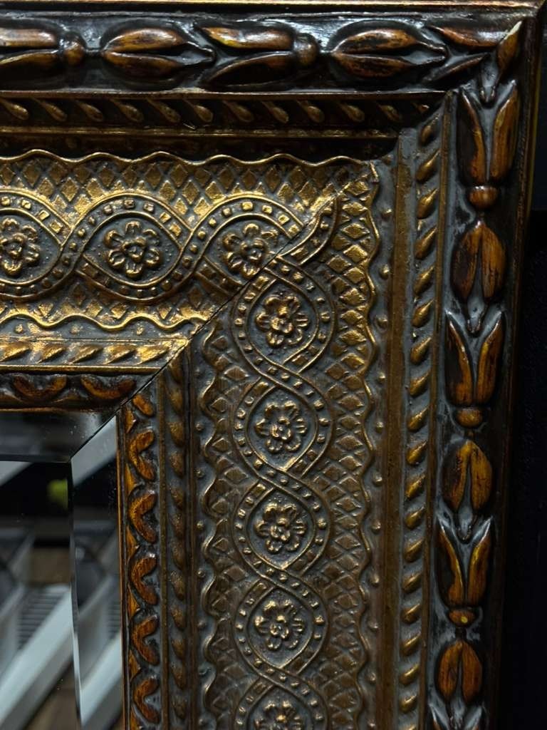 Ornate Antique Bronze Rectangle Wall Mirror Beveled Glass