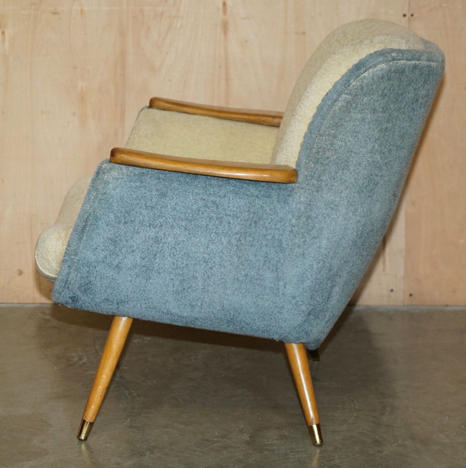 PAIR OF VINTAGE FRENCH CIRCA 1960’S CLUB TUB ARMCHAIRS WITH WALNUT & BEECH FRAME