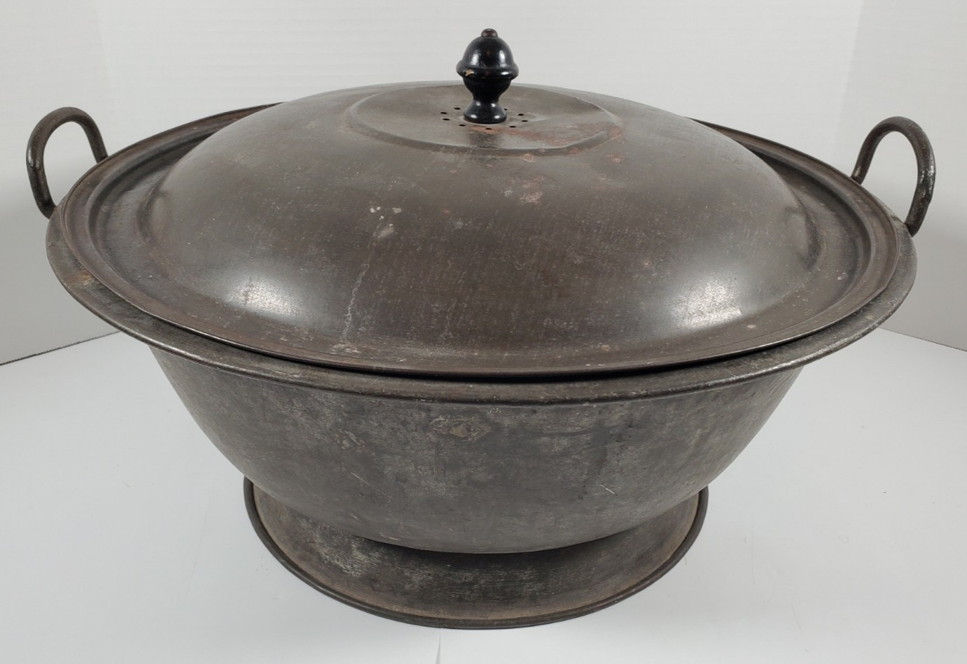 Very Large Antique Tin Bread Dough Riser Bowl W/ Vented Lid Primitive Farmhouse