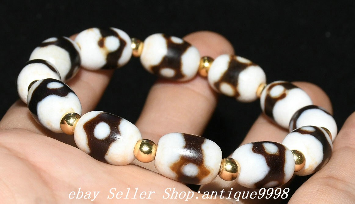 Old Tibet Natural Agate Onyx Dzi Beads Pattern Exorcize Bracelet Chain bracelet