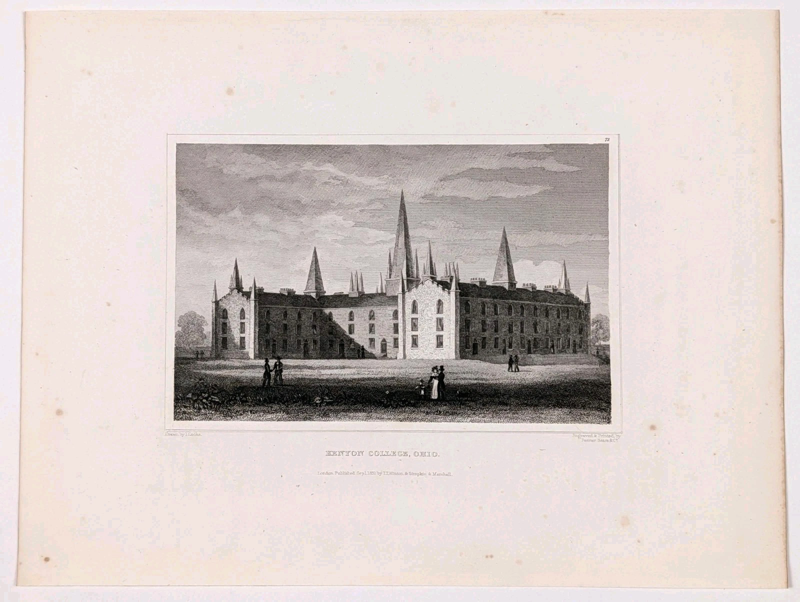 1831 KENYON COLLEGE – OHIO GAMBIER Engraved View ORIGINAL ANTIQUE