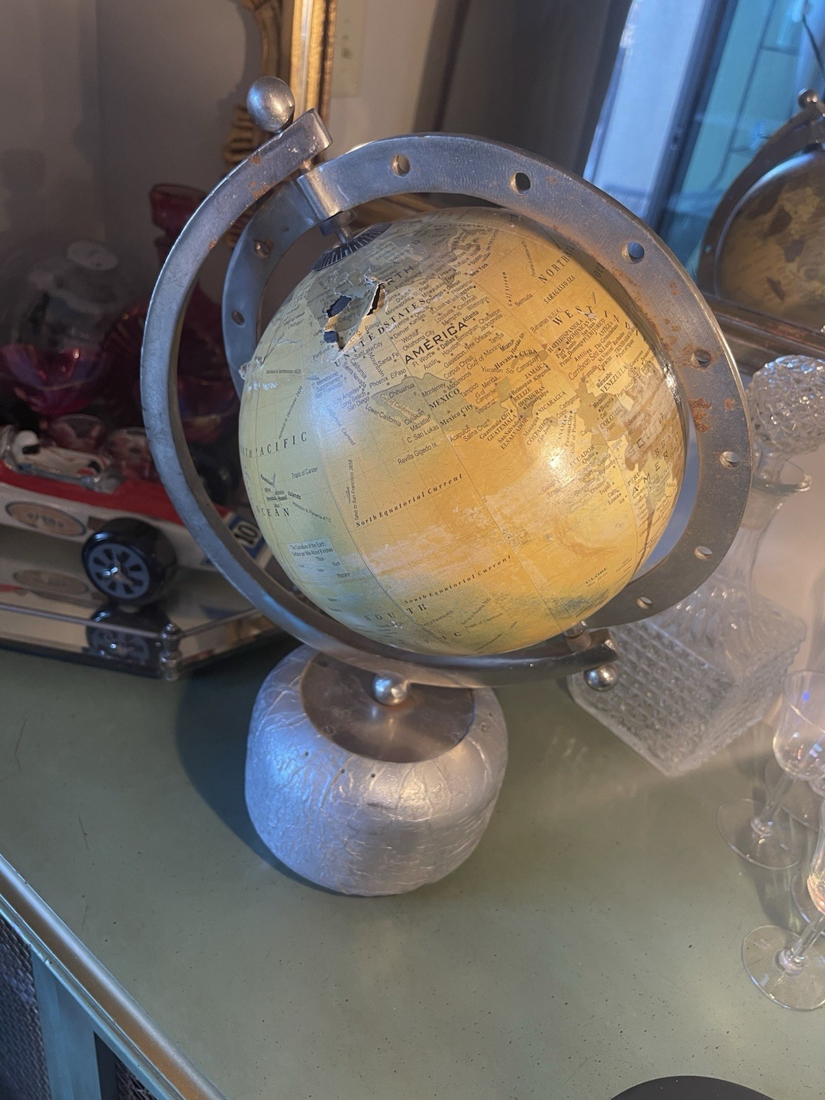 Vintage Replogle model World Map With Meridian Rotating Rings