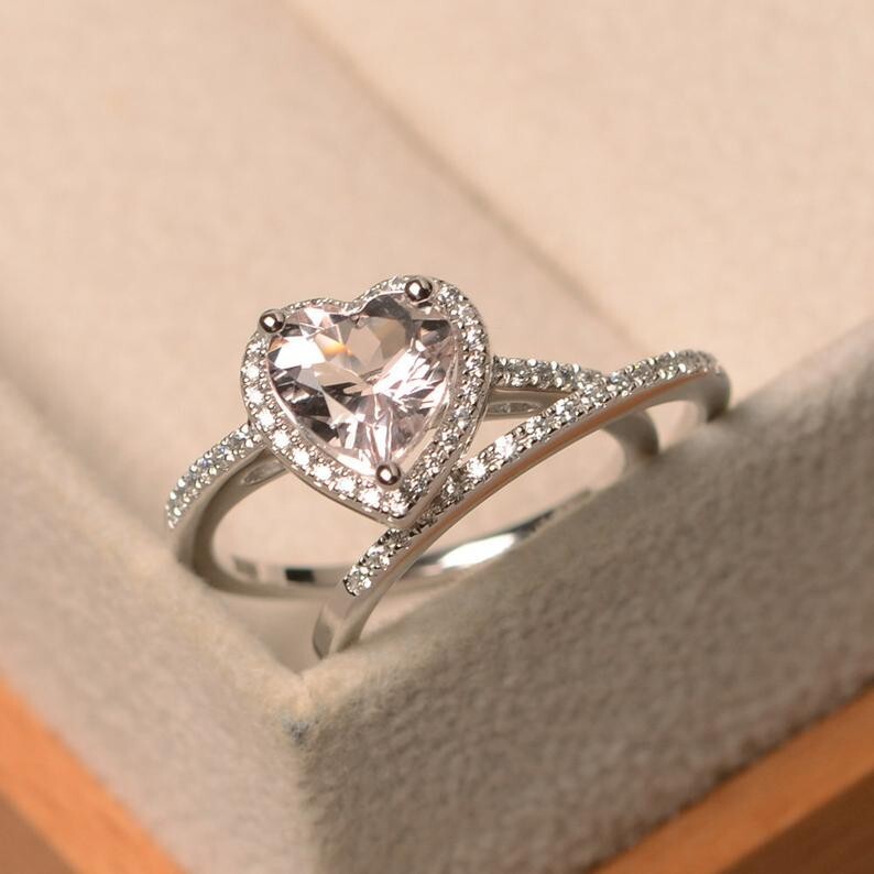 1.39 Ct Natural Morganite Diamond Engagement Wedding Ring 14K White Gold Size 5