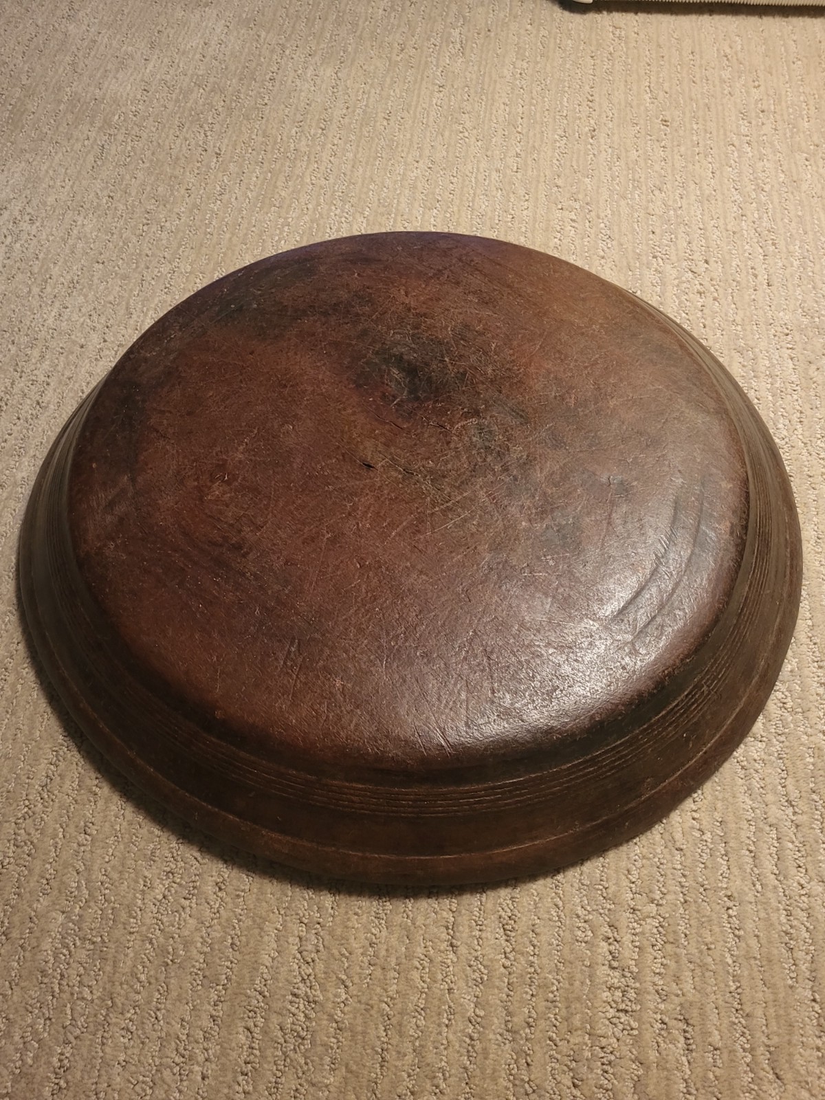 Antique Primitive Extra Large 22” Hand Turned Rare Wood Bowl 2.5 In Deep