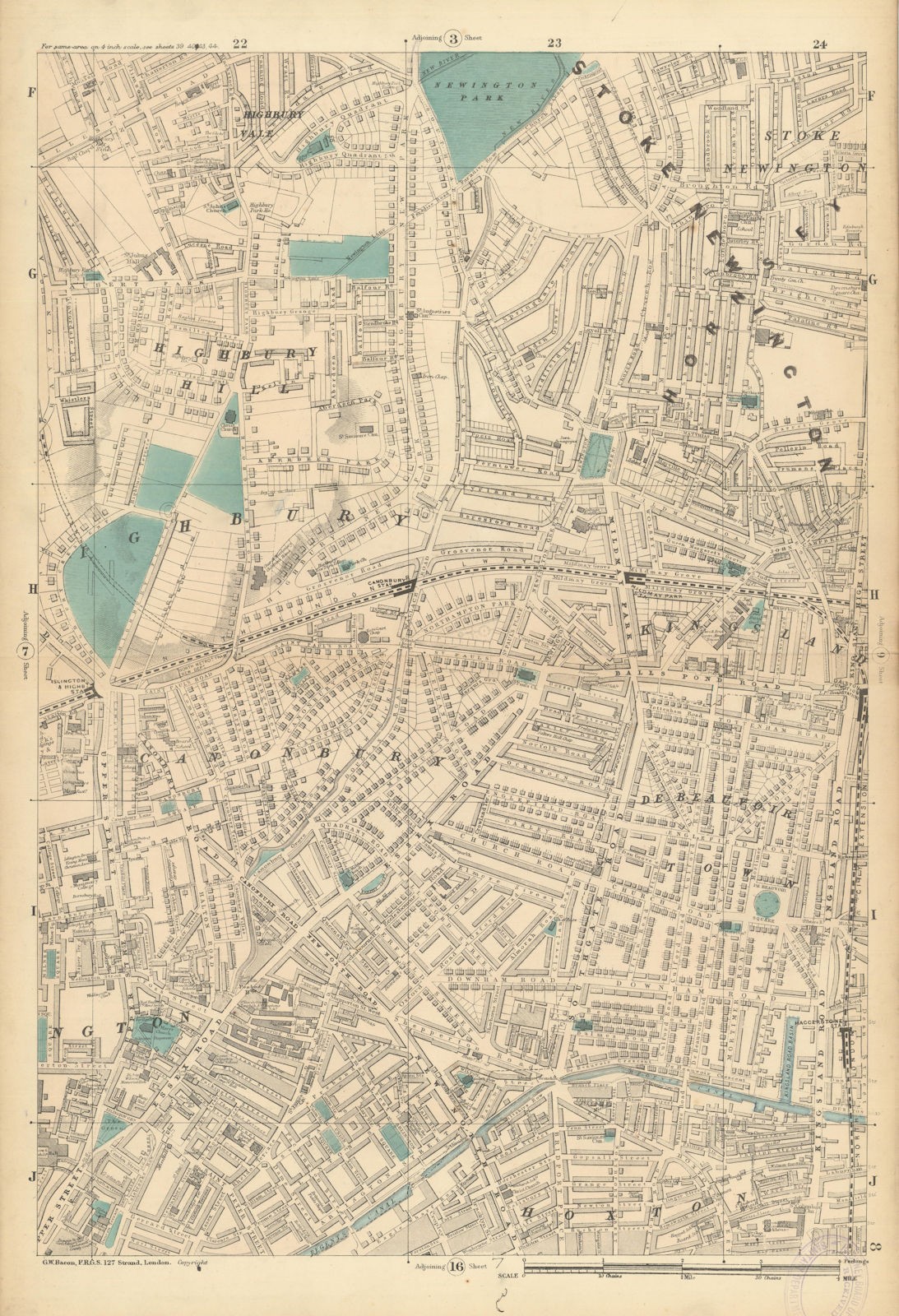 HIGHBURY Hoxton Kingsland Stoke Newington Canonbury De Beauvoir Town 1886 map