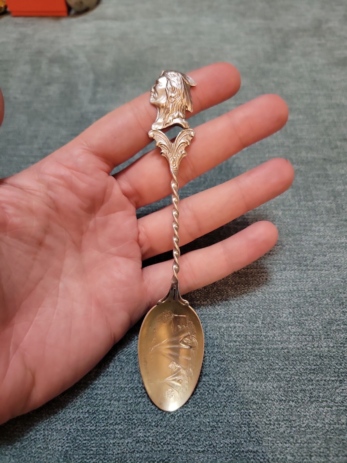 Vintage Pocatello Idaho Indian Teepe And Head Souvenir Spoon Sterling Silver